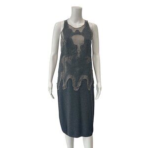 $1020 Gentry Portofino Gray Sheer Silk Wool Blend Midi Dress size 6